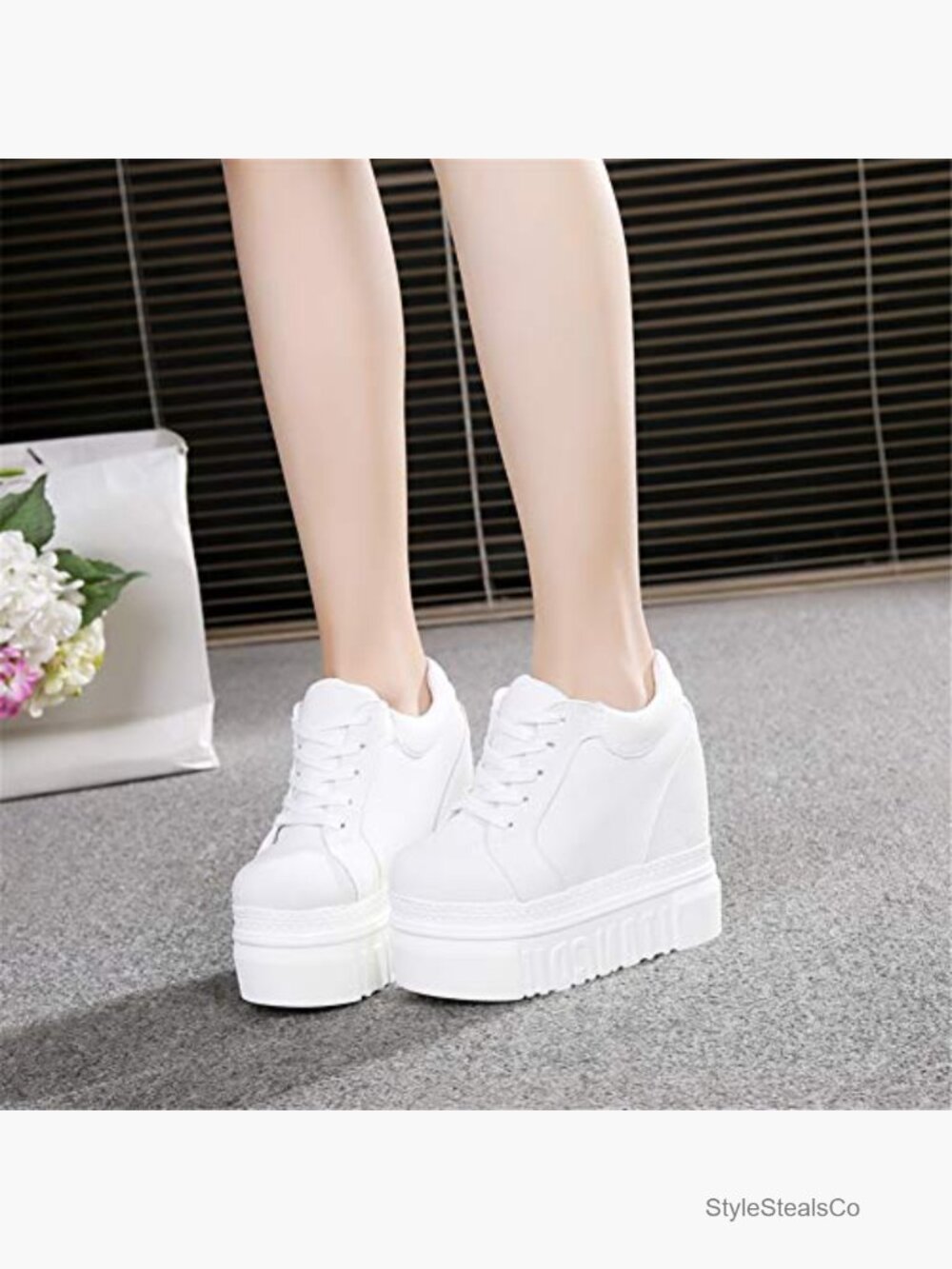Lace-Up Platform Wedge Sneakers Hidden Heel Memory Foam Casual Walking Shoes - Picture 5 of 7
